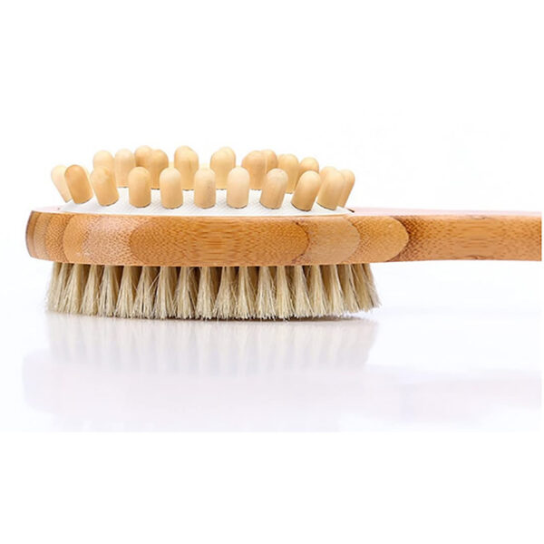 Bamboo Dual Head Bath Brush and Massager - closeup